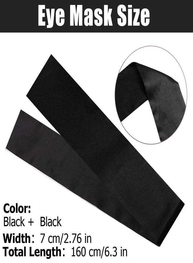 Eychei 2 Pcs Satin Eye Mask for Sleeping, Black and Black Blindfold Silk Sleep Mask, Soft Comfortable Adjustable Blackout Eye Cover V-Shaped Satin Sleep Masks for Women, Men (160 cm/6.3 inch) - Image 2